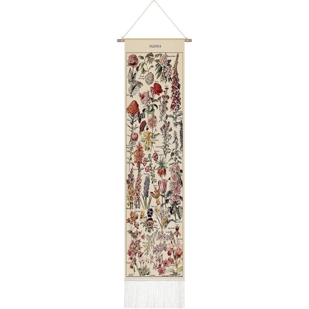 Vintage 52 X 13 Inch Long Vertical Wall Hanging Reference Botanical Tapestry